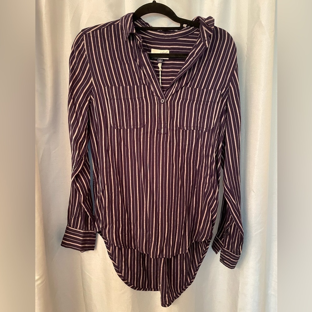 Navy and grey striped blouse NWT